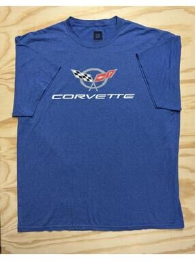 GM Corvette Men's Size 2XL Blue Short Sleeve Crewneck Cotton Blend T Shirt
